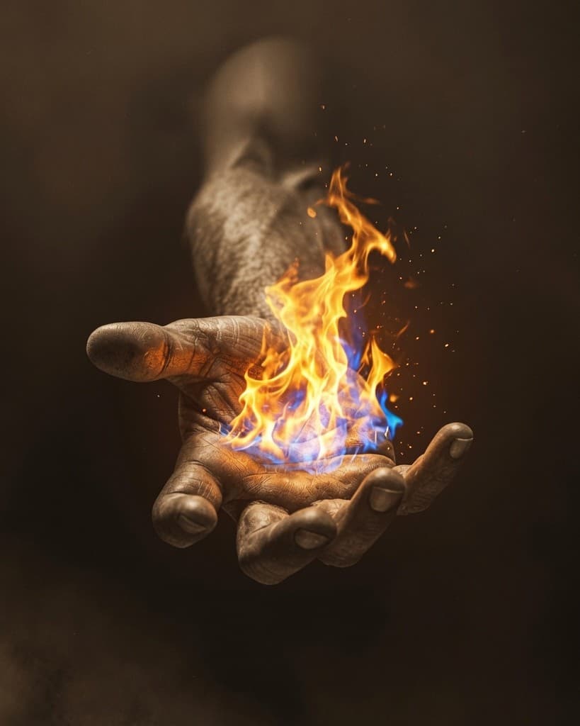 An open hand cradling fire